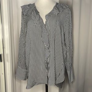 Black and white striped ruffle Zara button down size XL NWT